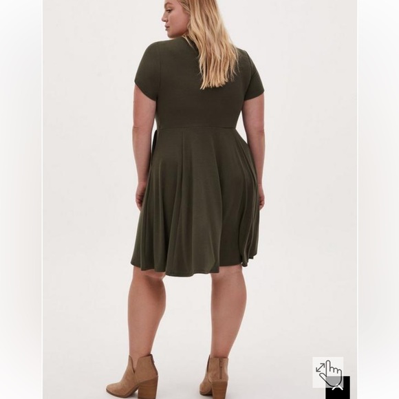 Torrid 3 olive Mini Rib Knit Drape Front Skater Dress - Picture 2 of 4